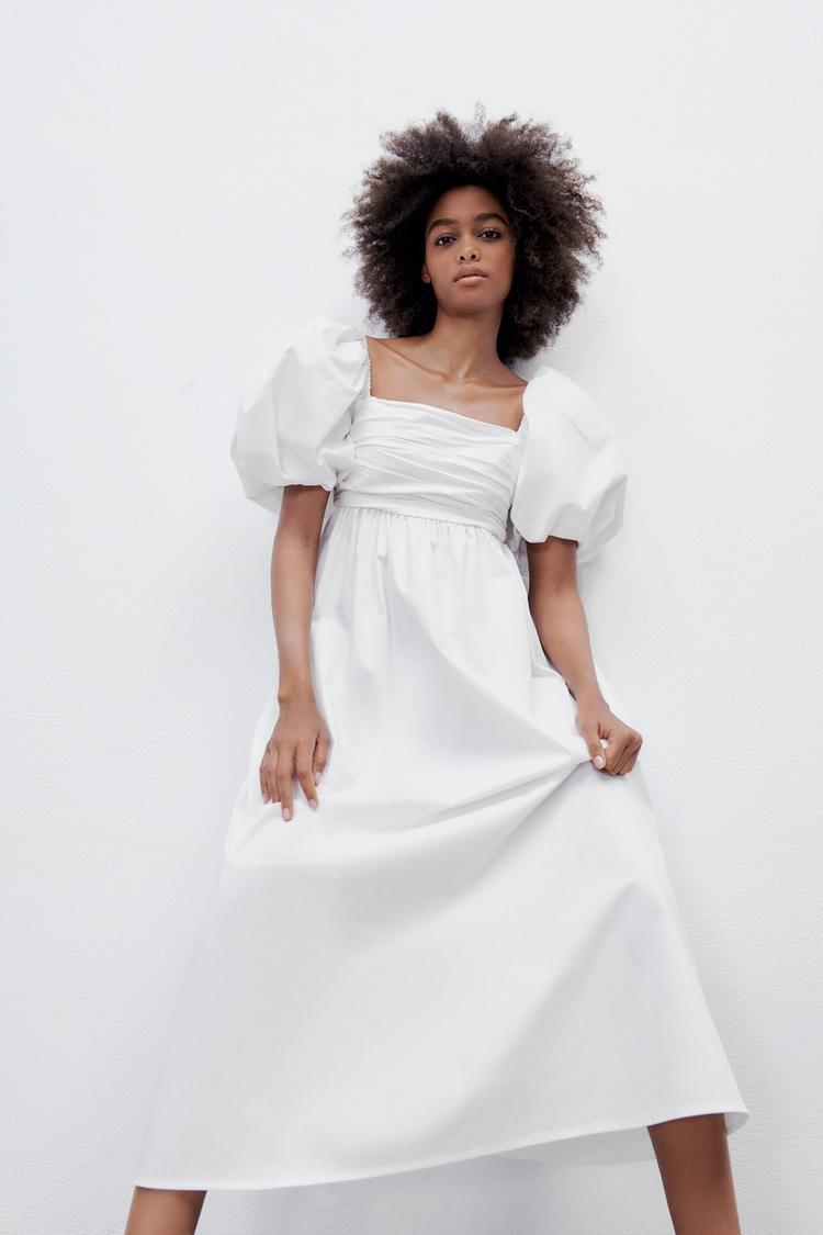 DRAPED POPLIN DRESS White ZARA United Kingdom